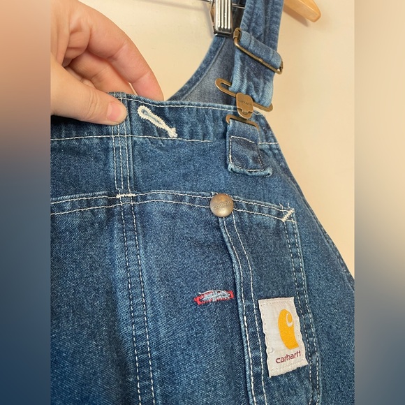 VINTAGE | Carhartt | Men's Loose Fit Washed Cotton Denim Bib Overalls - Picture 4 of 15